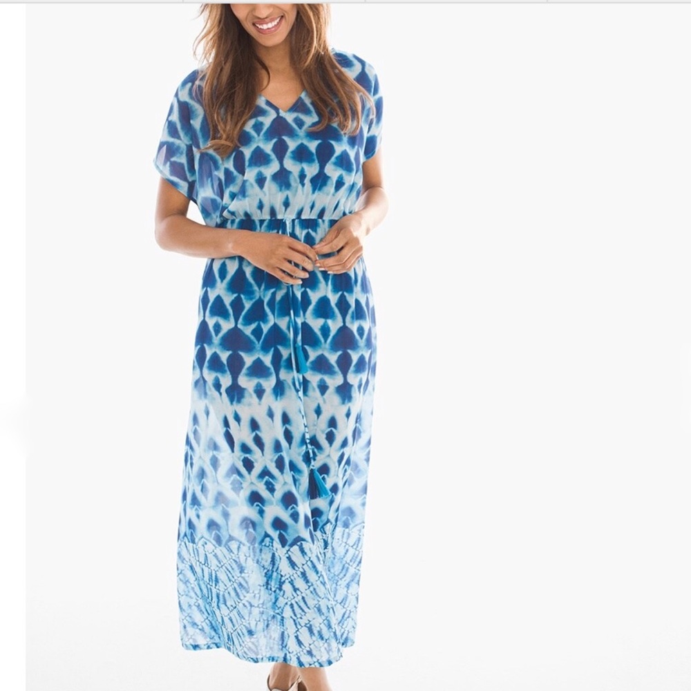Chico’s Amita Naithani Sheer Swim Cover Up Blue Water Print Resortwear-Medium